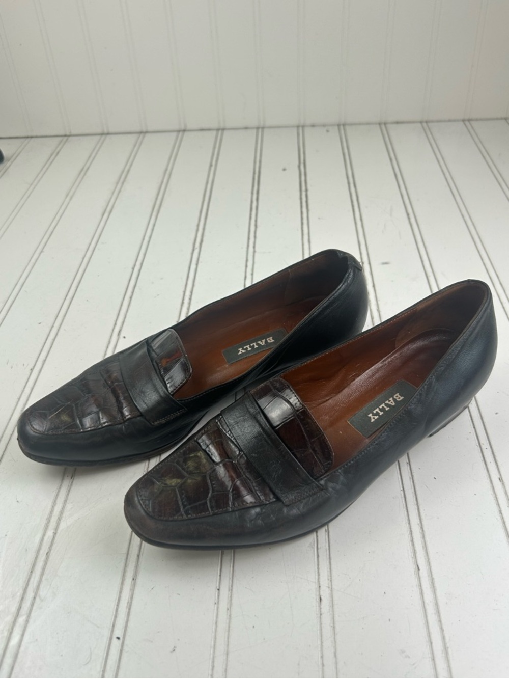 Bally Vintage Leather Croc Embossed Brown Slip On Dress Loafers Menโs Size 6.5 - Picture 12 of 13